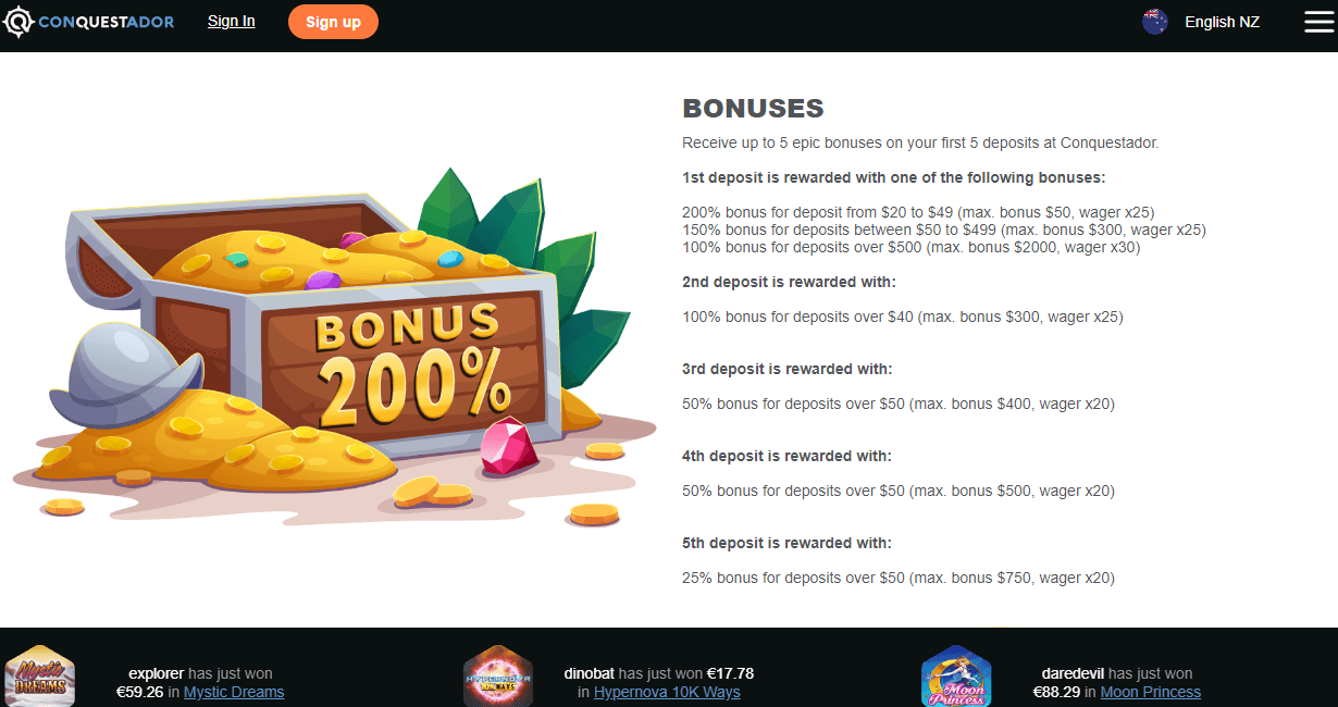 Conquestador Casino Bonus