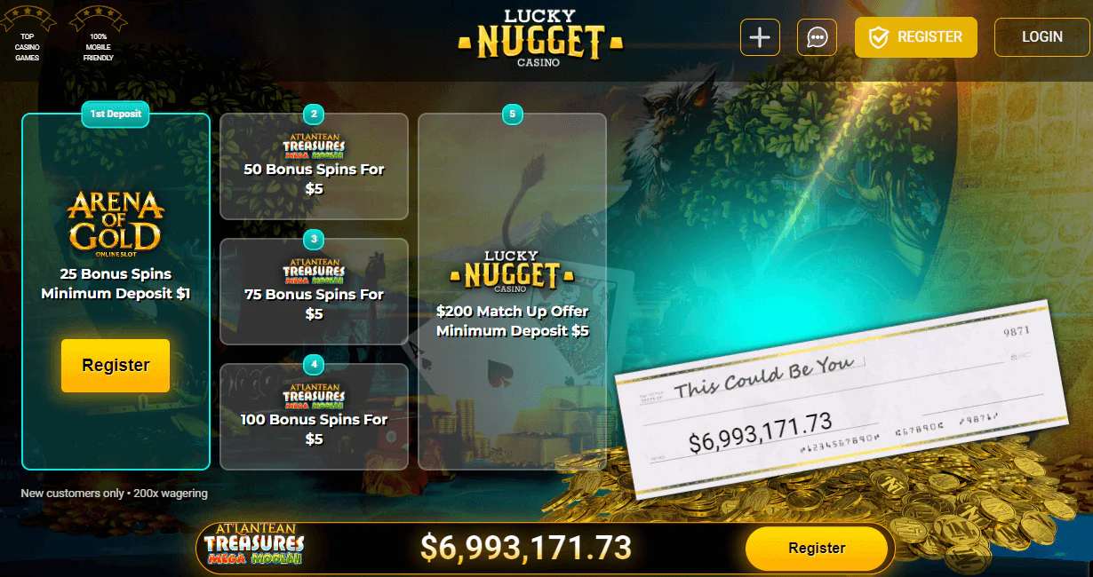 Lucky Nuggert $1 Deposit Bonus